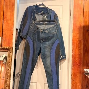 Ashley Stewart Blue Denim High-Rise Jeans with Navy Panels